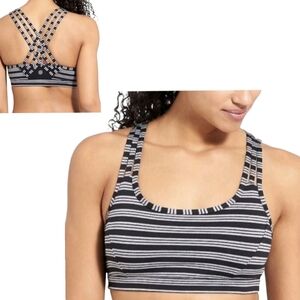 Athleta Fully Focused Strappy Sports Bra Black Grey Stripe Size S